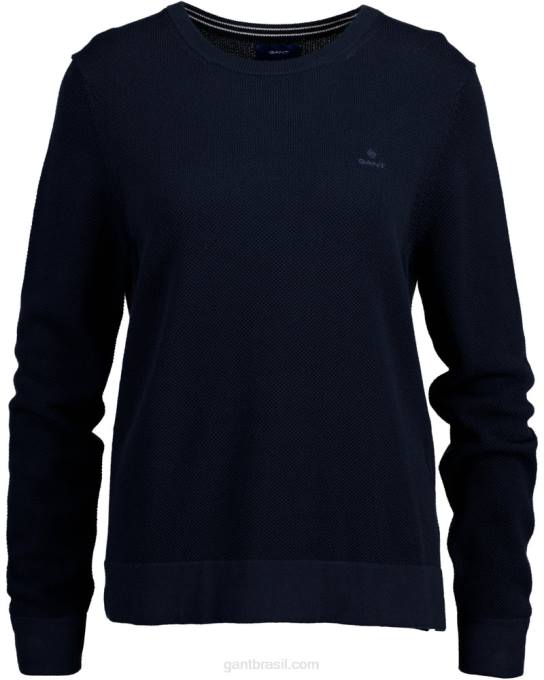 suéter de gola redonda em piquê de algodão N424C698 noite azul GANT mulheres