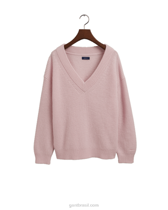 suéter de lã canelada com decote em V N424C704 peônia de prata GANT mulheres