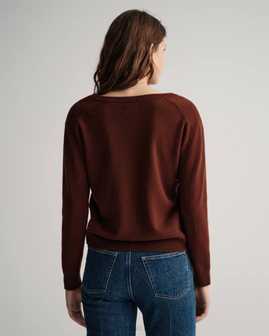 suéter de lã de carneiro super fino com decote em V N424C661 semente de cacau GANT mulheres