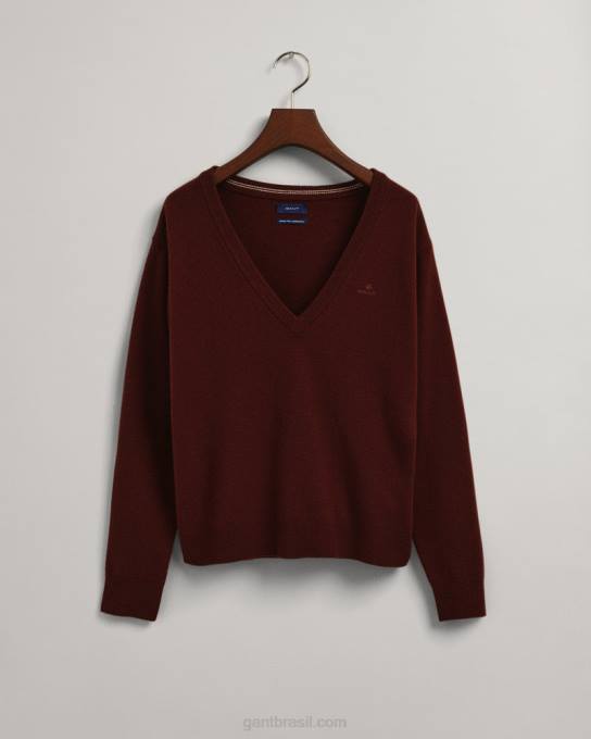 suéter de lã de carneiro super fino com decote em V N424C661 semente de cacau GANT mulheres