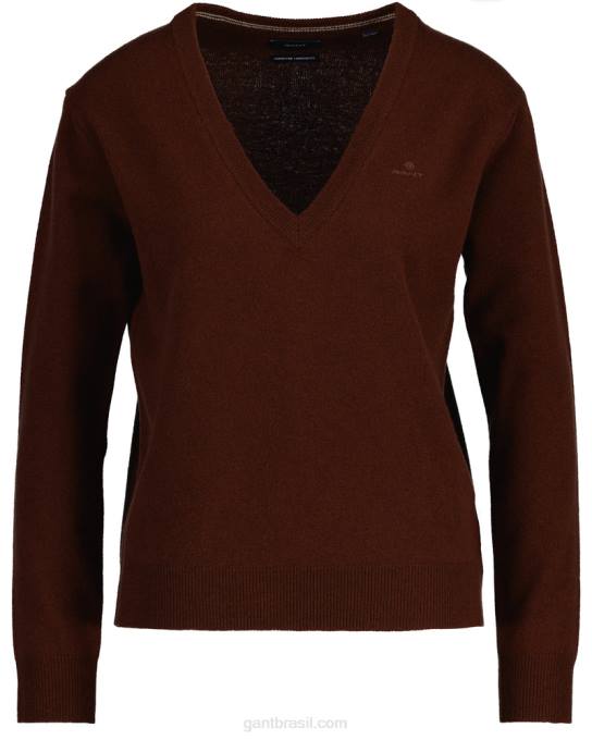 suéter de lã de carneiro super fino com decote em V N424C661 semente de cacau GANT mulheres