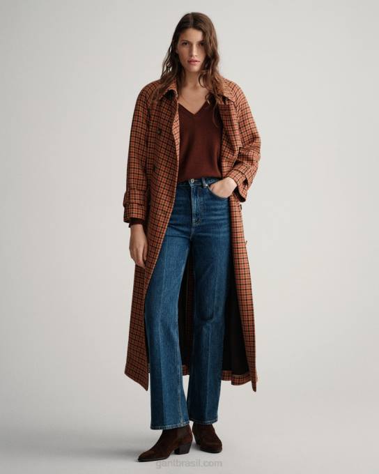 suéter de lã de carneiro super fino com decote em V N424C661 semente de cacau GANT mulheres