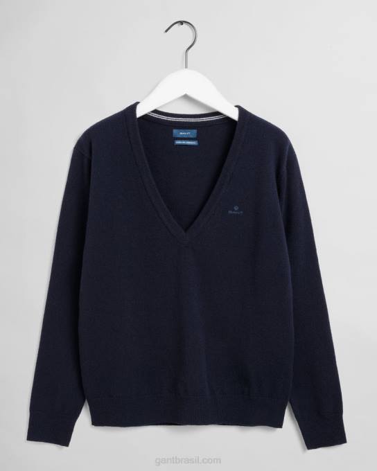 suéter de lã de carneiro super fino com decote em V N424C695 noite azul GANT mulheres