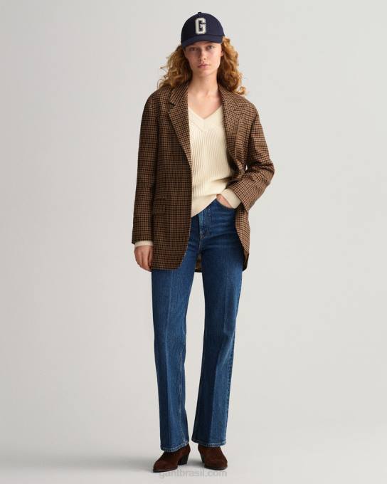 suéter decote em v canelado de algodão N424C659 creme GANT mulheres