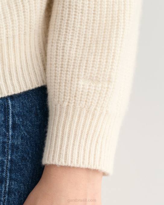 suéter gola redonda canelada de lã N424C663 creme GANT mulheres