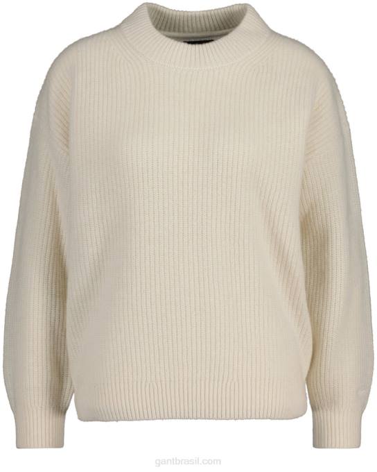 suéter gola redonda canelada de lã N424C663 creme GANT mulheres