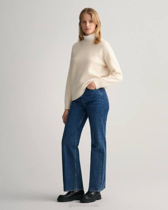 suéter gola redonda canelada de lã N424C663 creme GANT mulheres