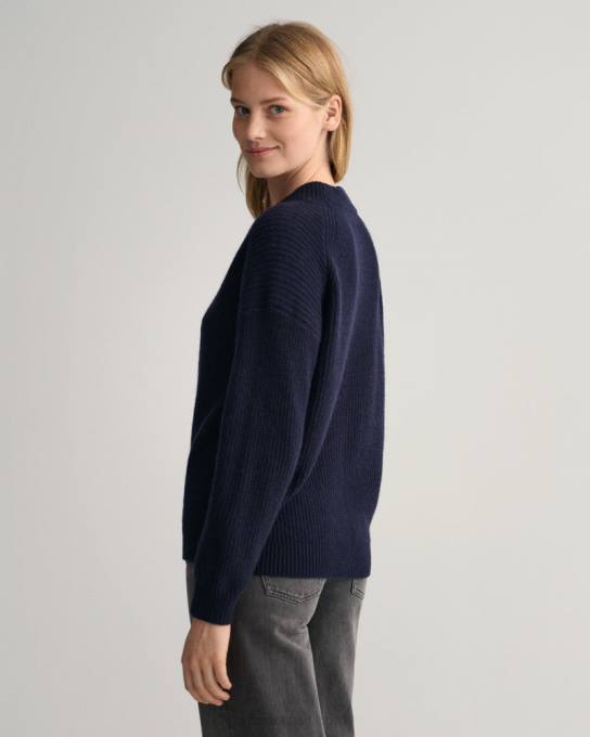 suéter gola redonda canelada de lã N424C667 noite azul GANT mulheres