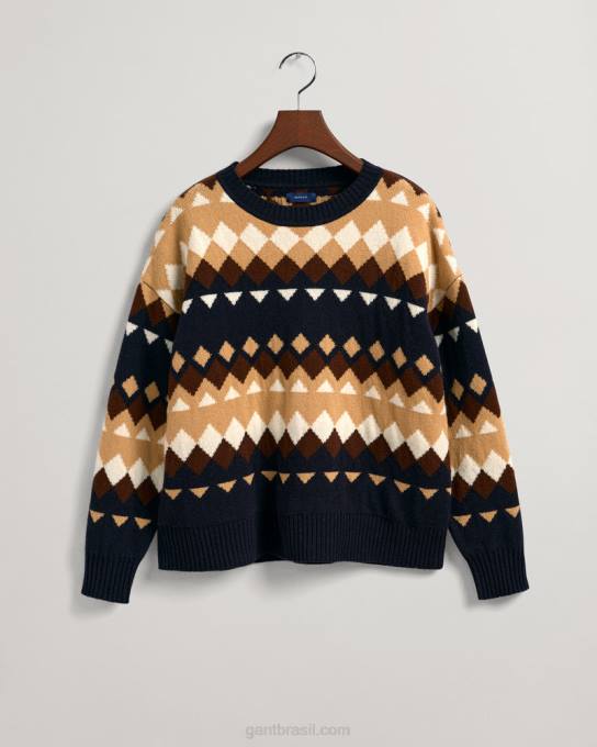 suéter gola redonda fairisle N424C655 noite azul GANT mulheres