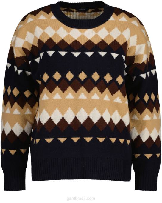 suéter gola redonda fairisle N424C655 noite azul GANT mulheres