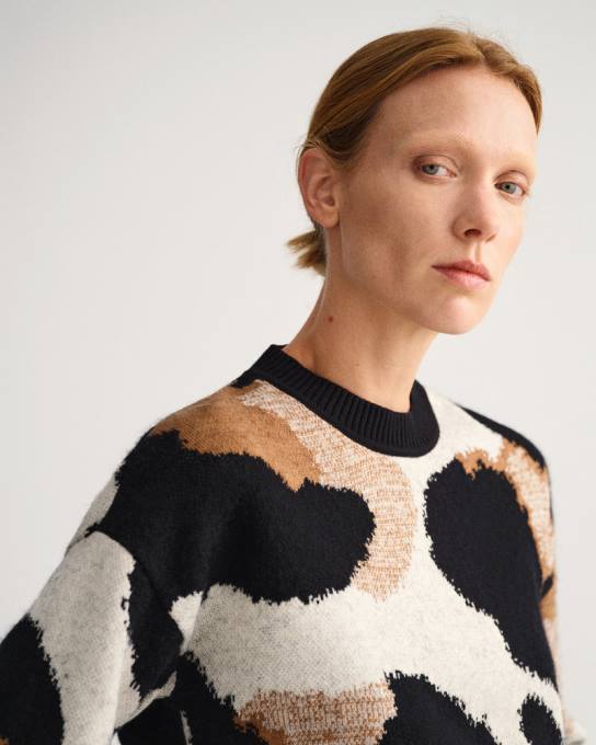 suéter gola redonda intarsia leopardo N424C670 preto GANT mulheres