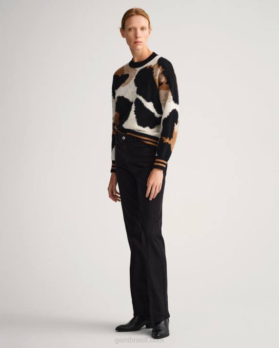suéter gola redonda intarsia leopardo N424C670 preto GANT mulheres