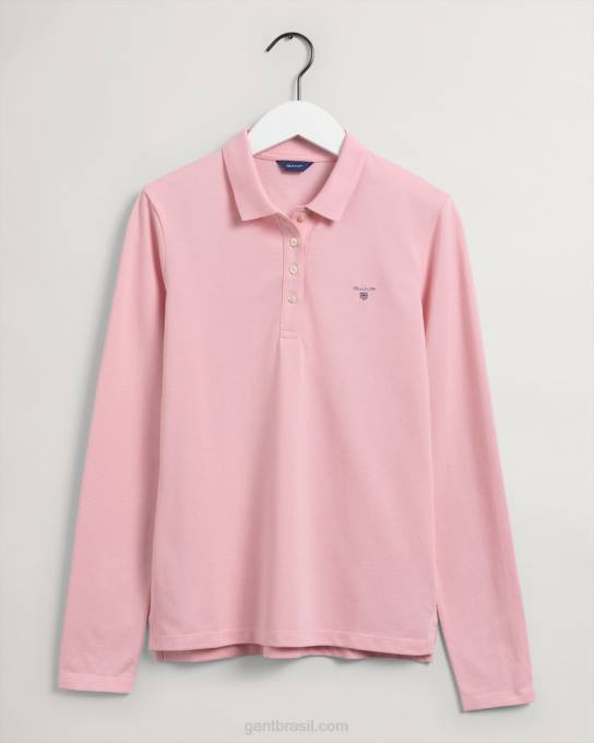 camisa pólo piquê de manga comprida original N424C609 rosa formal GANT mulheres