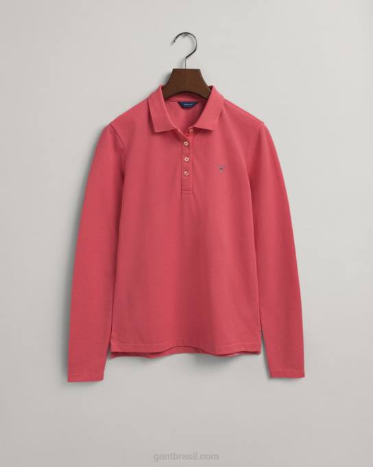 camisa pólo piquê de manga comprida original N424C626 arrebatamento rosa GANT mulheres