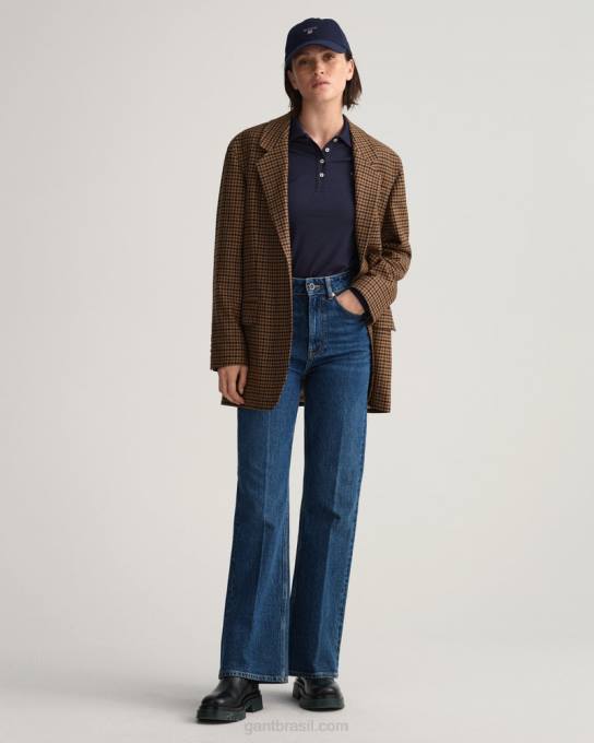 camisa pólo piquê de manga comprida original N424C629 noite azul GANT mulheres