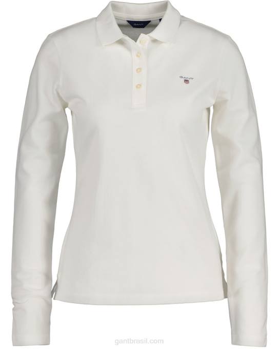 camisa pólo piquê de manga comprida original N424C630 branco GANT mulheres