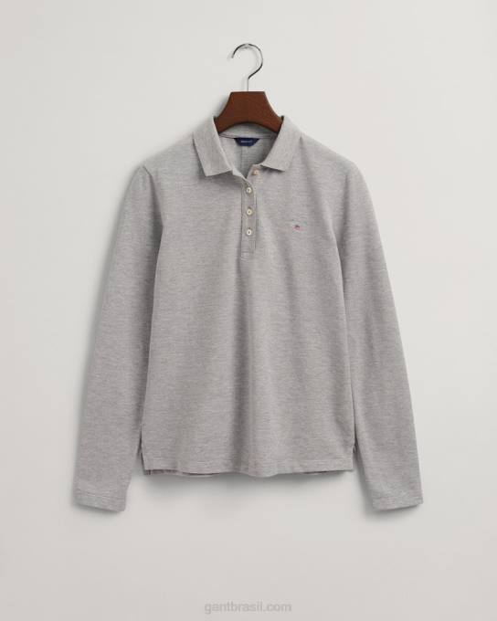 camisa pólo piquê de manga comprida original N424C631 melange cinza GANT mulheres