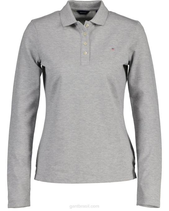camisa pólo piquê de manga comprida original N424C631 melange cinza GANT mulheres