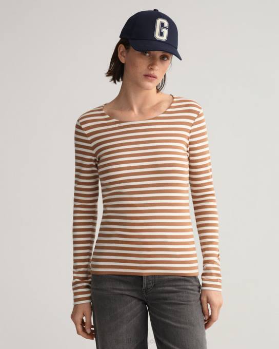 camiseta canelada manga longa listrada N424C600 noz torrada GANT mulheres