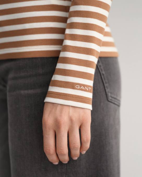 camiseta canelada manga longa listrada N424C600 noz torrada GANT mulheres