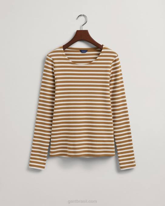 camiseta canelada manga longa listrada N424C600 noz torrada GANT mulheres