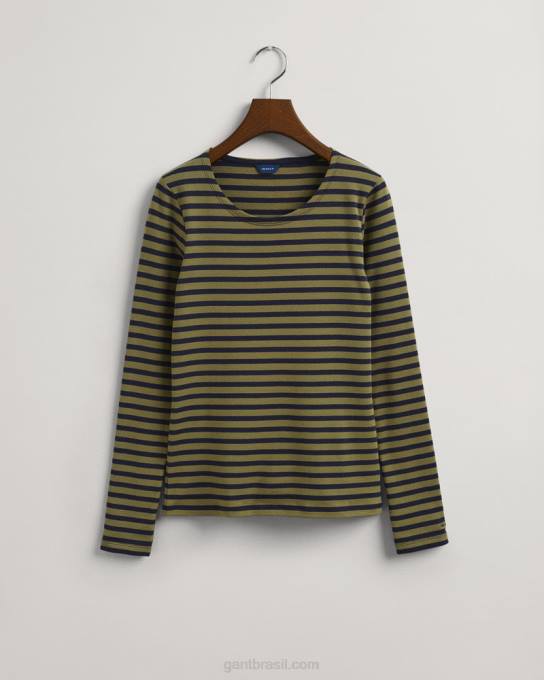 camiseta canelada manga longa listrada N424C638 caçador verde GANT mulheres