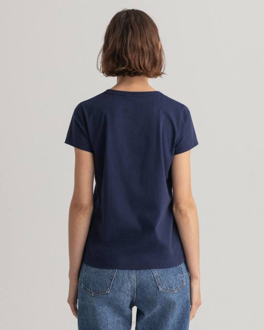 camiseta com logotipo N424C621 noite azul GANT mulheres