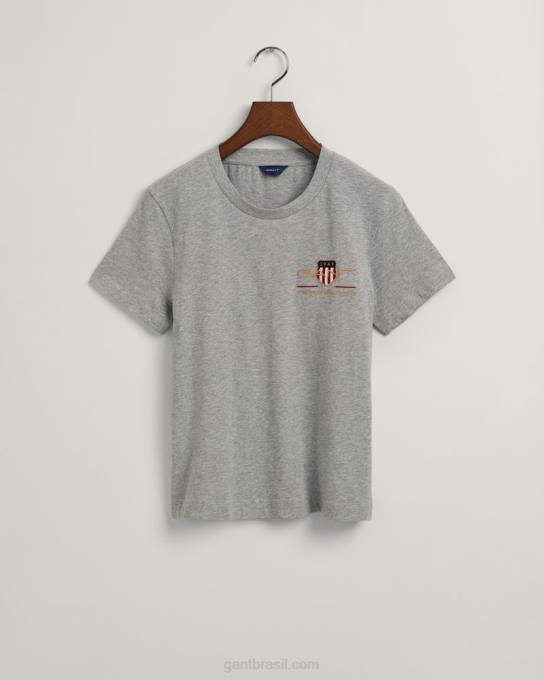 camiseta escudo de arquivo N424C613 melange cinza GANT mulheres