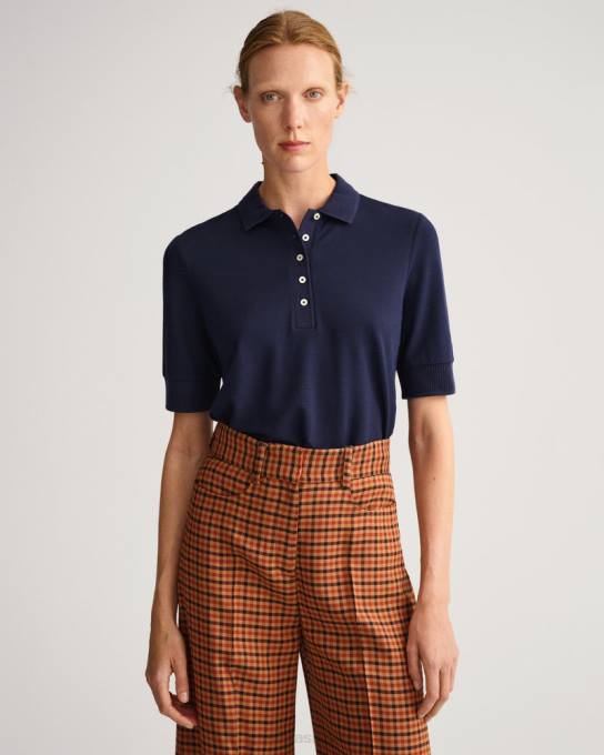 gola detalhe camisa polo piquê N424C602 noite azul GANT mulheres