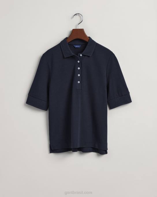 gola detalhe camisa polo piquê N424C602 noite azul GANT mulheres