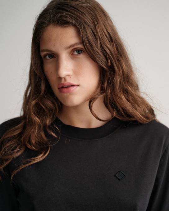 icon g t-shirt essencial N424C606 Ébano preto GANT mulheres