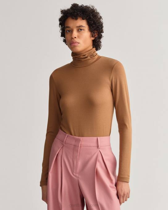 suéter de gola alta manga longa jérsei N424C624 noz torrada GANT mulheres