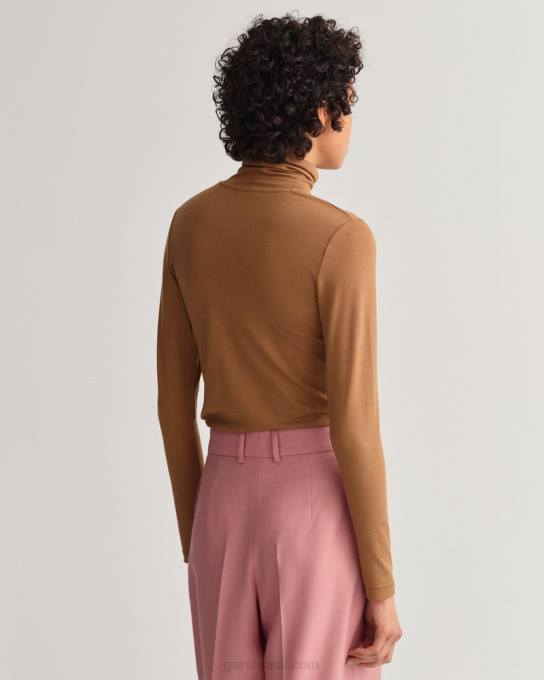 suéter de gola alta manga longa jérsei N424C624 noz torrada GANT mulheres