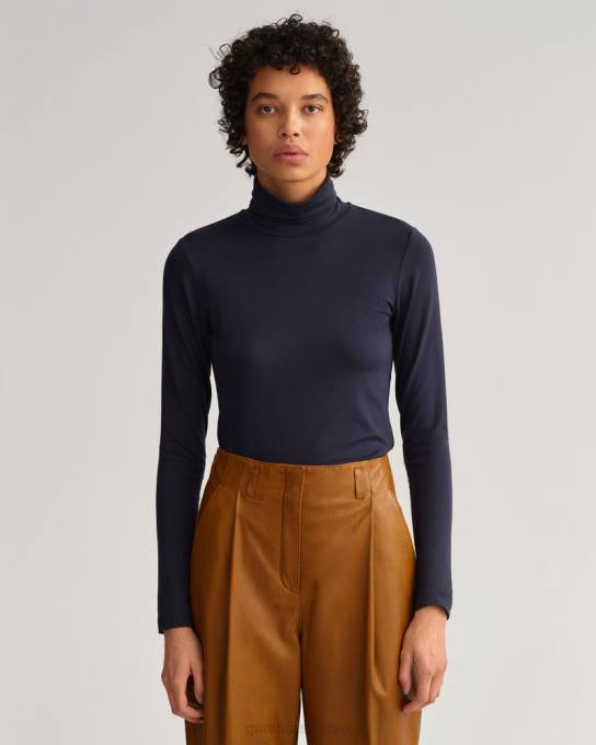 suéter de gola alta manga longa jérsei N424C637 noite azul GANT mulheres