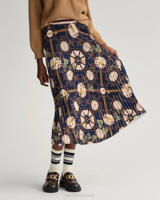 saia plissada luxo americana N424C649 noite azul GANT mulheres