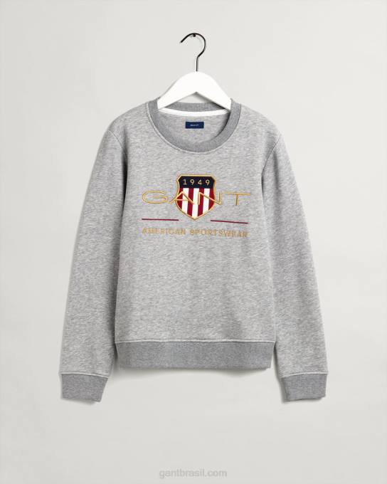 escudo de arquivo feminino suor de gola redonda N424C726 melange cinza GANT mulheres