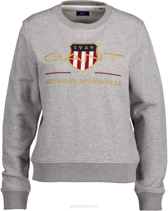 escudo de arquivo feminino suor de gola redonda N424C726 melange cinza GANT mulheres