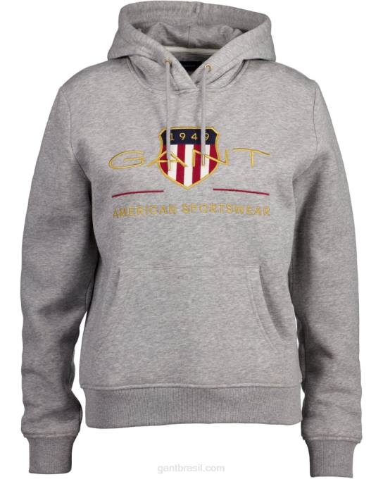 moletom com capuz de escudo de arquivo feminino N424C724 melange cinza GANT mulheres