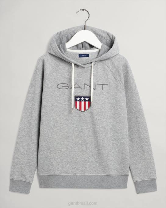 moletom com capuz de escudo feminino N424C730 melange cinza GANT mulheres