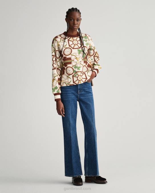 suéter de gola redonda de luxo americano N424C712 semente de cacau GANT mulheres