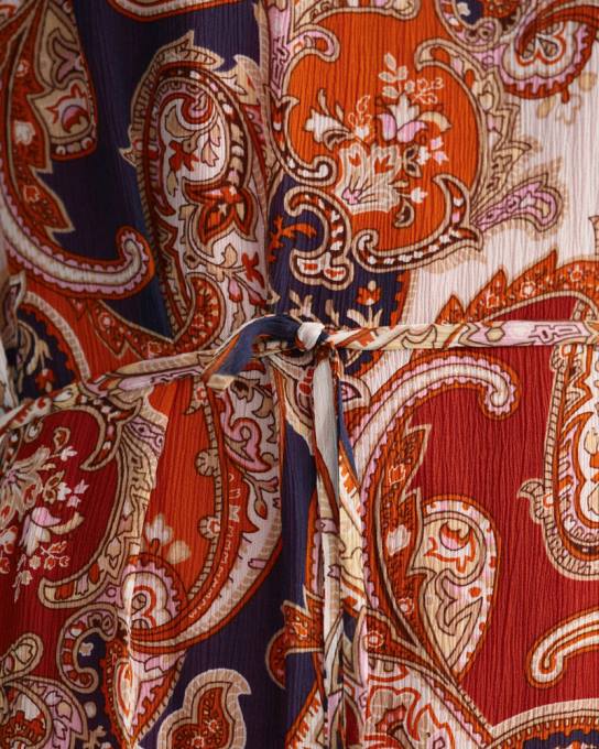 vestido maxi com babados paisley N424C644 laranja dourada GANT mulheres